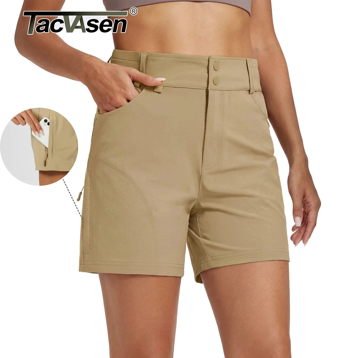 TACVASEN Womens Quick Dry Hiking Cargo Shorts Lightweight Water Resistant Shorts With 6 Pockets Summer Elastic Waist Golf Shorts 1
