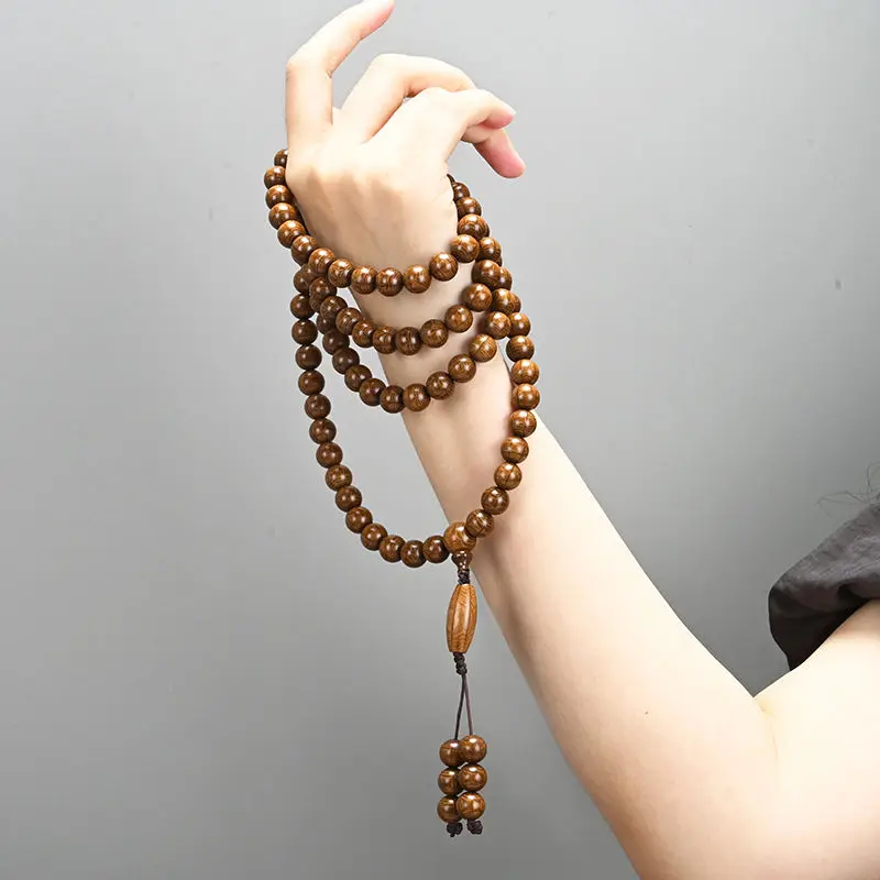 Boutique Handmade Six Wood Old Material Bracelet 108 Pcs of Longxu Rattan Dragon Wood Six Stripes Beads 2.0 Chanting HandString