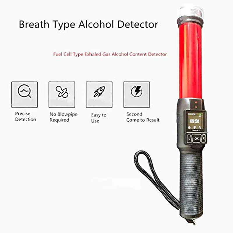 Breath Type Alcohol Detector Electrochemical Alcohol Sensor Tester Voice Alarm Lighting Baton