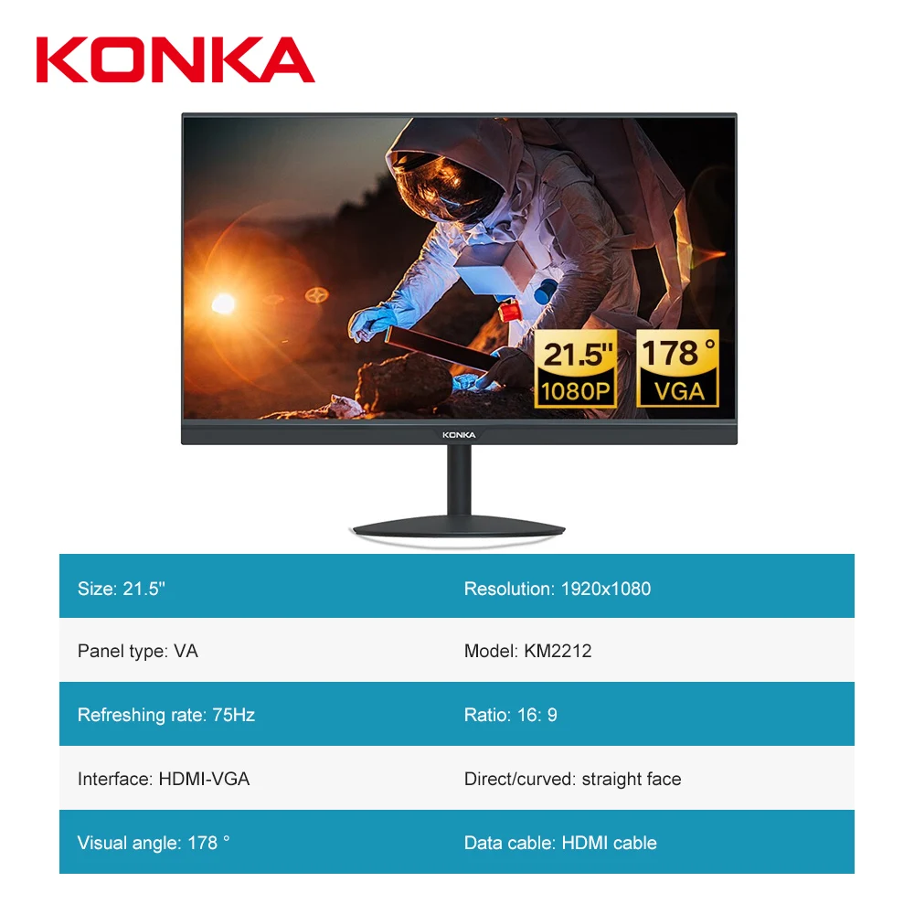 KONKA-ο 21.5 ġ  PC ̸ 60Hz ÷ 16:9, 1920x1080 PC , ǻ VAG HDMI ȣȯ, DP ũž ׼