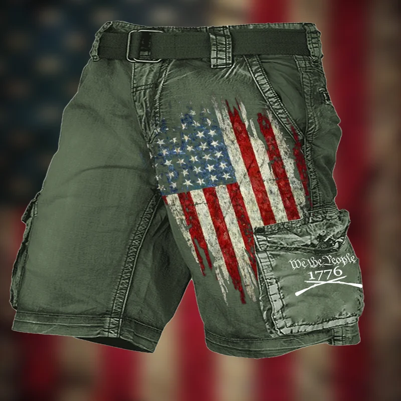 Summer New Classic Lndependence Day Flag 3d Printed Cargo Shorts Fashion Men's Sports Shorts Men's Casual Shorts