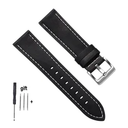 Handmade Vintage Brown Calfskin Leather Watch Band - Men's Soft Oil Wax Bracelet Strap Accessories - 20mm (Black)