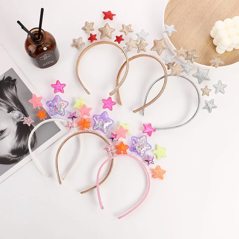 

Colorful Five-Pointed Star Kids Hair Band Cute Shiny Sequin Star Headband Happy Princess Birthday Party Decor Girls Favors Gifts