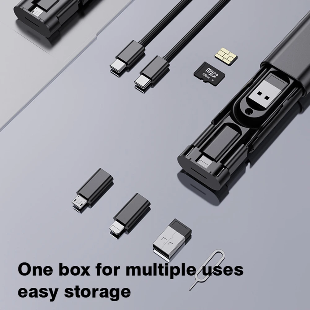 6 In 1 Multifunctional Data Cable Storage Box 60W Dual Type-C Data Cable Storage Box Lightning Android Interface Supporting Use data cable storage box
