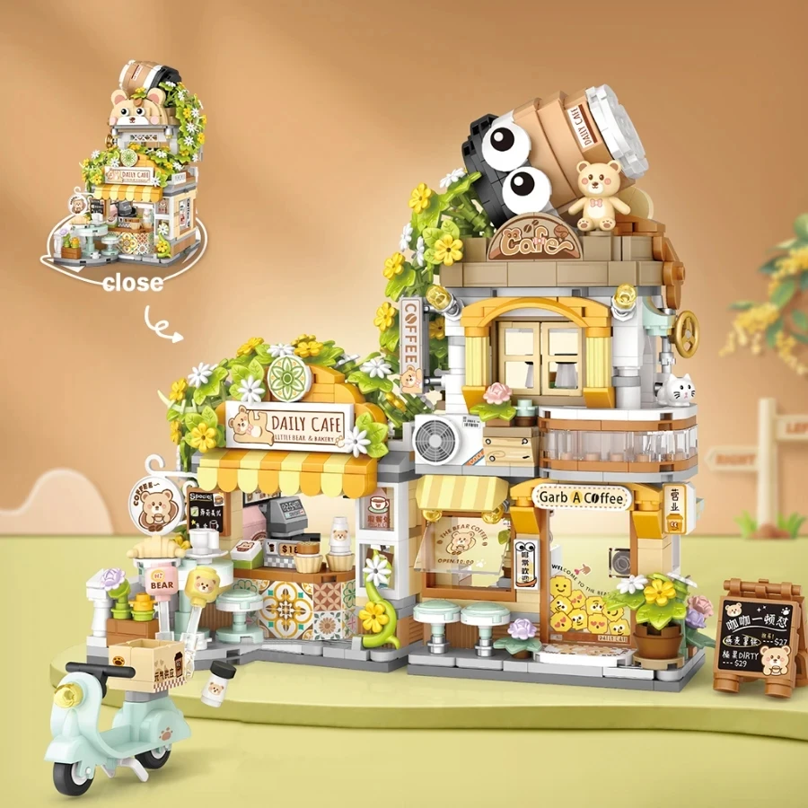 Mini city Street view Architectural landscape model Creative folding blocks toy Takoyaki Shop Coffee shop Christmas gift 4