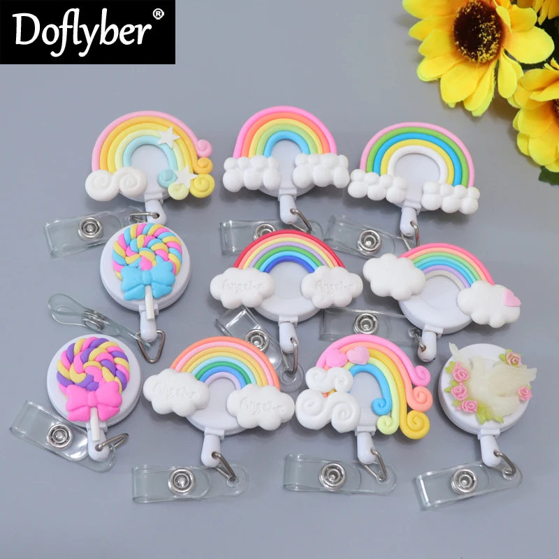 

1Pcs New Rainbow Badge Reel Retractable Student Nurse Exihibiton ID Name Card Badge Holder School Office Products