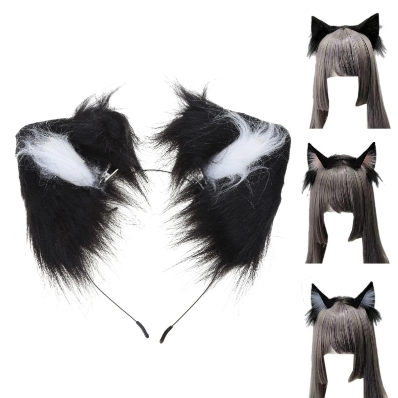 Plush Ear Headband Realistic Faux Furs Hair Hoop for Cosplay Convention T8NB