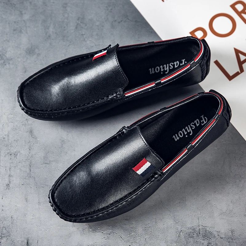France Elegant Men Moccasins Shoes Black White Male Business Adult Officer Shoes Designer Brand Adult Fashionable Casual Loafers