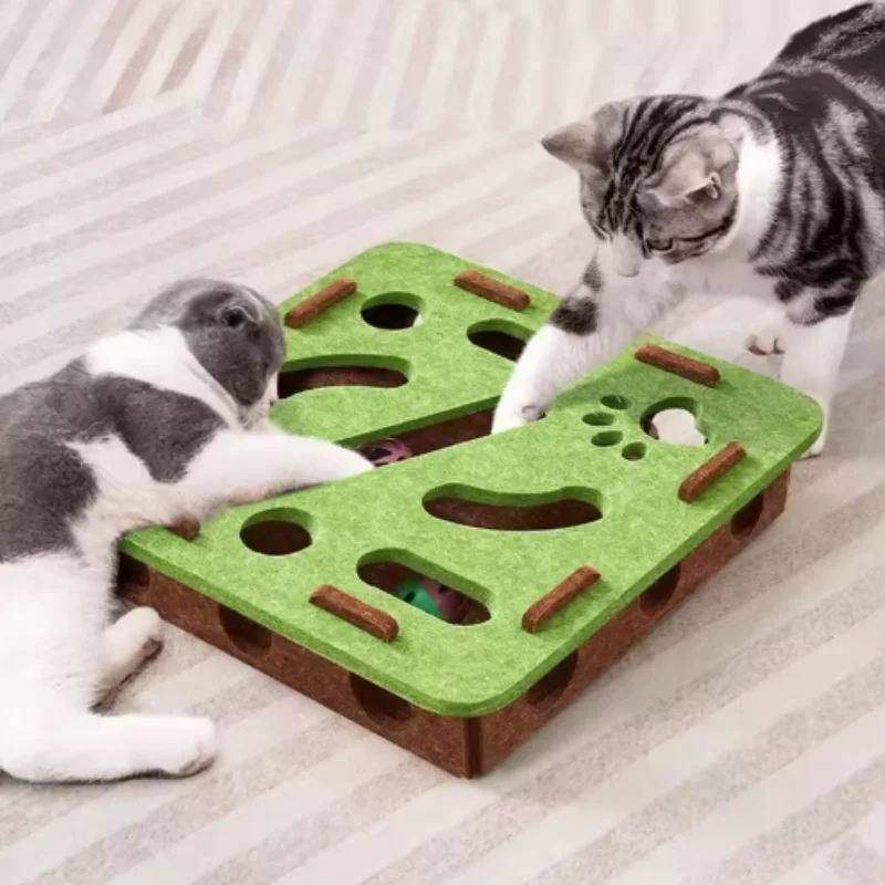 Pet Cat Puzzle Maze Holes Toys Felt Box With Bell Ball Kitten Playing Toys Interactive Funny  Cat Supplies view 2