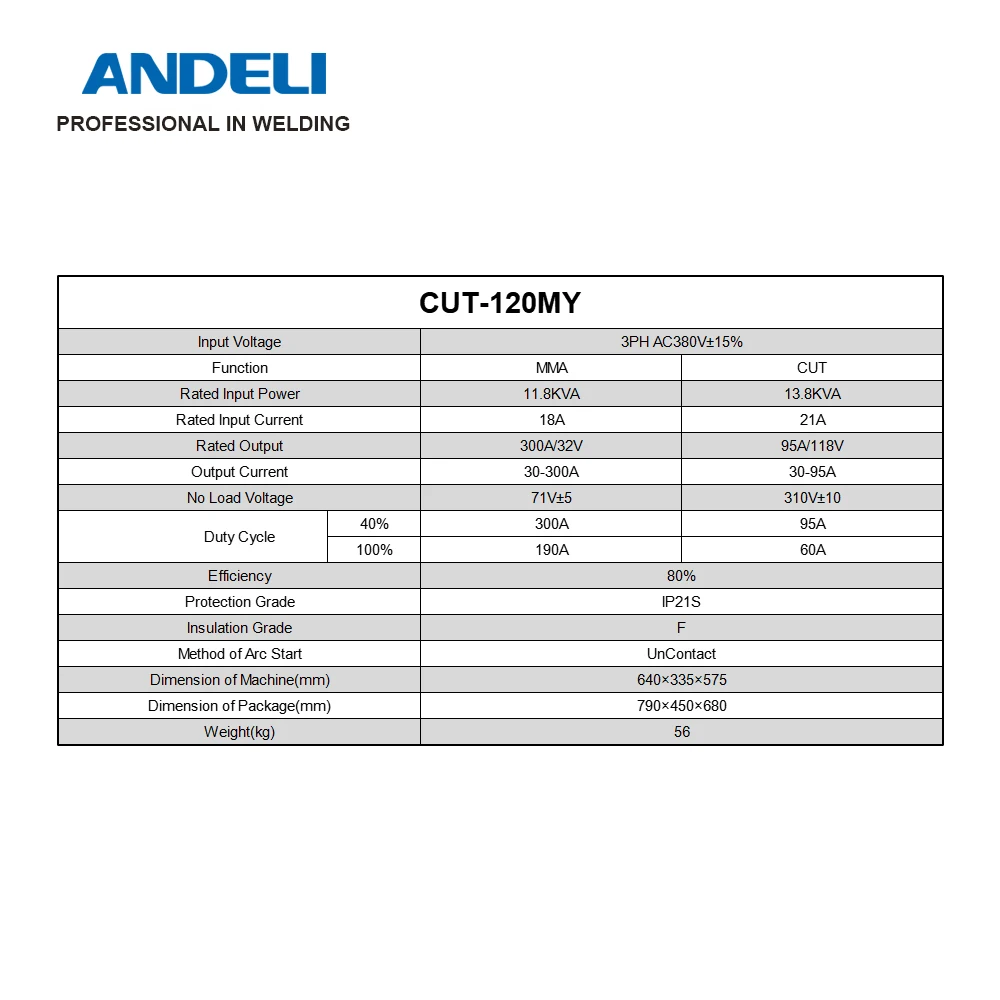 Andeli CUT 120 380V CNC Bulit-in Pump Compressor MMA Plasma Cutter Laser Max Cut 45mm Cutting Machine