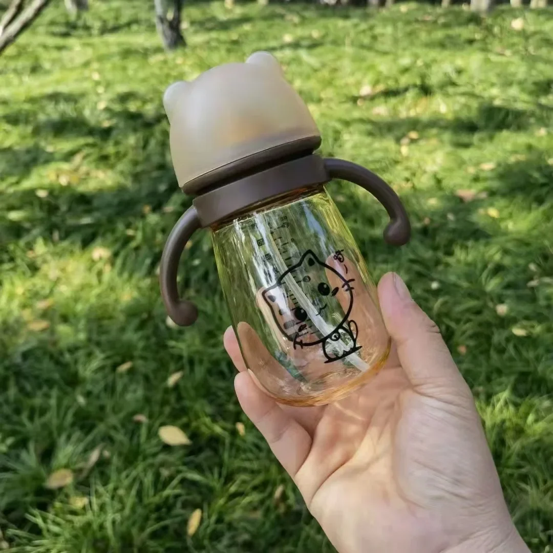 300ML Baby Bottle Feeding Cup PPSU Infant Drop-proof Baby Wide-caliber Milk Bottle Childrens Drinking Cup Straw Double Handle 4