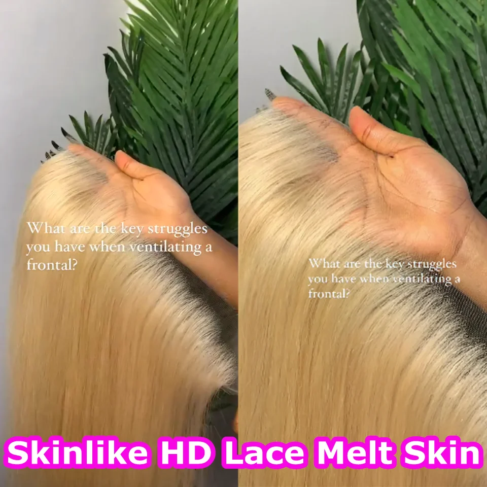Blonde 613 Invisible HD13x6 Lace Frontal Human Hair Straight Lace Closure Melt Skin Pre Plucked Baby Hair Brazilian Remy
