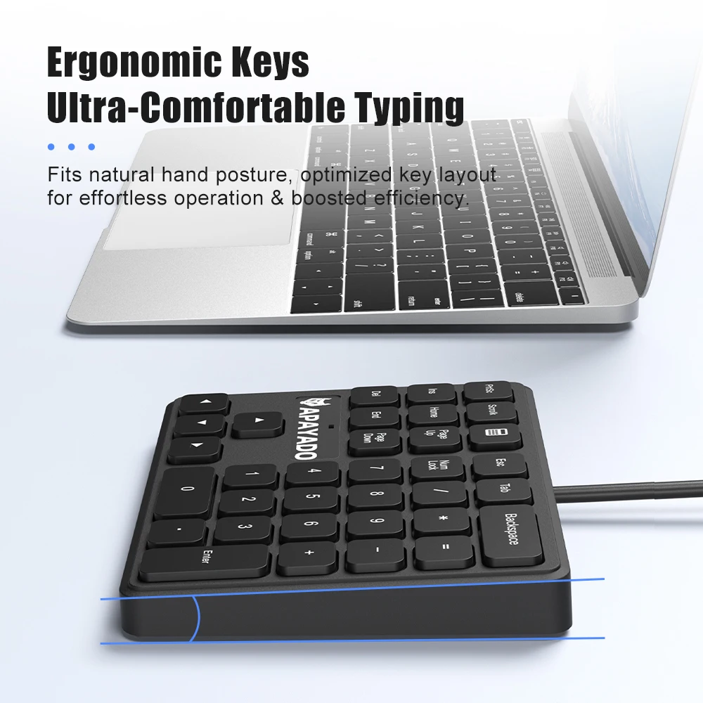 Apayado 유선 멤브레인 숫자 키패드 USB 초박형 무음 미니 숫자 패드 노트북 데스크탑 O용 원키 퀵 계산기 실행