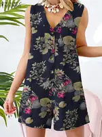 ZANZEA Women Bohemian Floral Printed Jumpsuits Female Casual Holiday Playsuits Loose Rompers Summer V Neck Sleeveless Rompers - Image 2