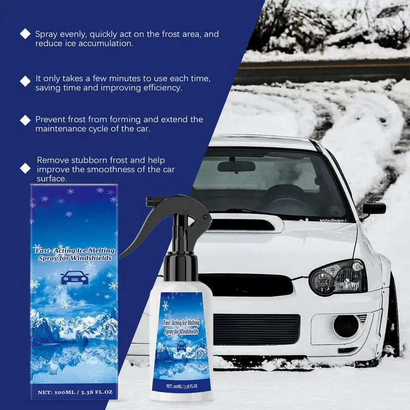Deicer Spray For Car Windshield Deicer Spray Window Snow De-Icer Frost Remover Ice Melt Fast Acting Melts Ice