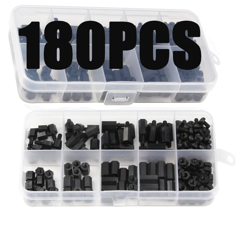 Nylon Screw 180Pcs/lot M3 Female Male White&Black Hex Nylon Standoff Spacer Column For PCB Motherboard Fixed Plastic Spacing Screws Set nylon spacer screw nylon screw pcb screw spacer plastic standoff spacer