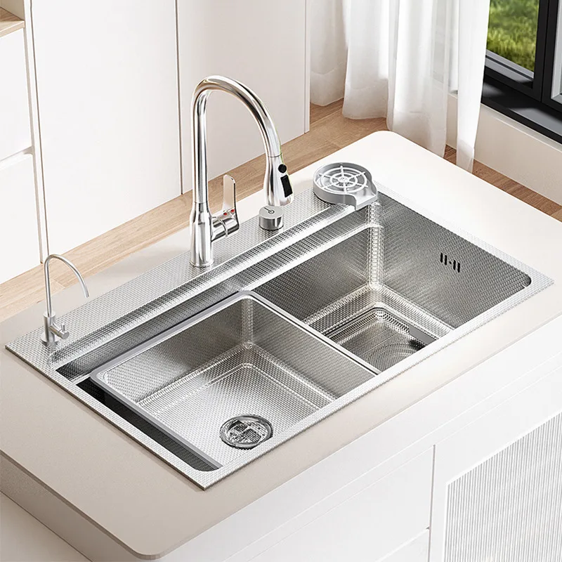 อ่างล้างจานครัวสเตนเลส 304 ป้องกันคราบสกปรก ป้องกันรอยขีดข่วน ลายเม็ดข้าว ขนาดใหญ่ ช่องเดียว 1