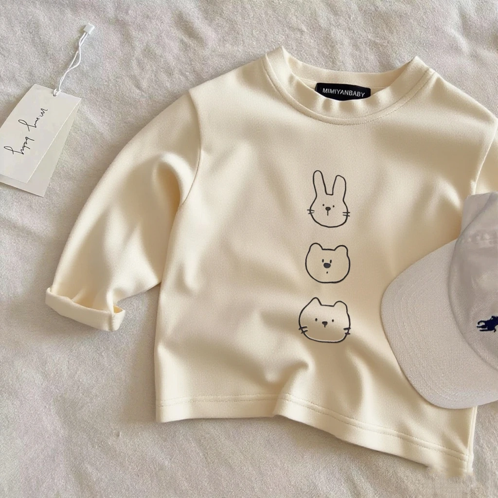 Mädchen Rundhals Basis Shirt Neue Cartoon Tiere Gedruckt T-shirts Lange ärmeln Tops Frühling Sommer Tragen Kleinkind Dünne Lose T-shirts – Detail 1