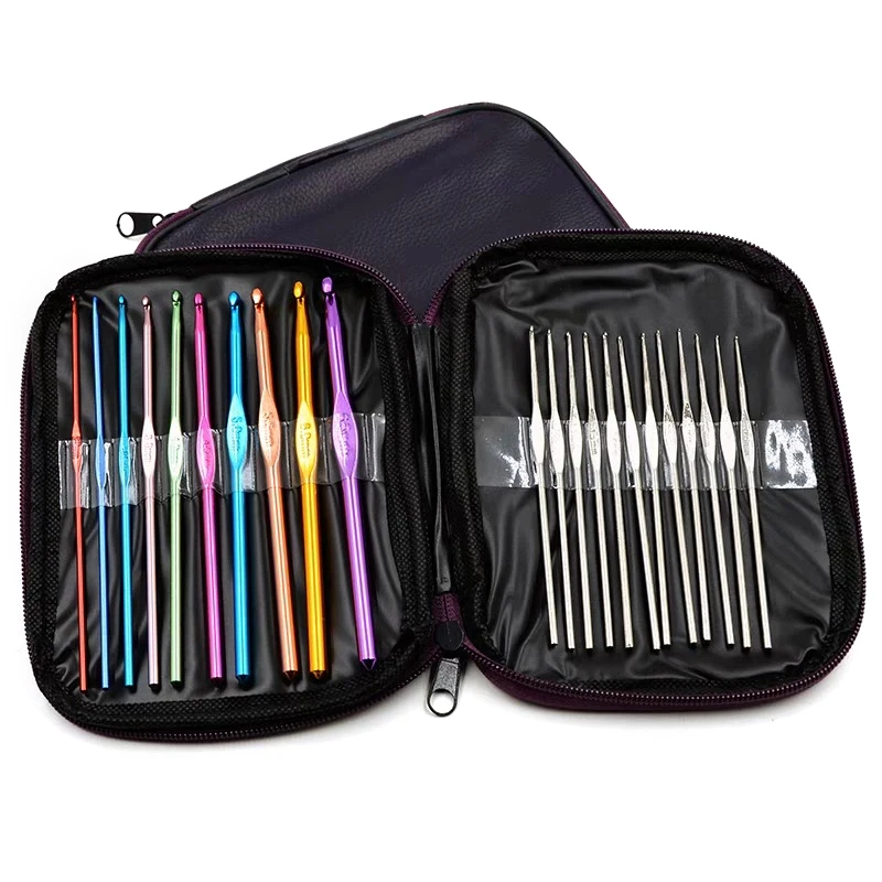Crochet Hooks Kits with Storage Bag Soft Handle Crochet Needles Yarn Weave Knitting Needles Set DIY Weaving Tool 1set