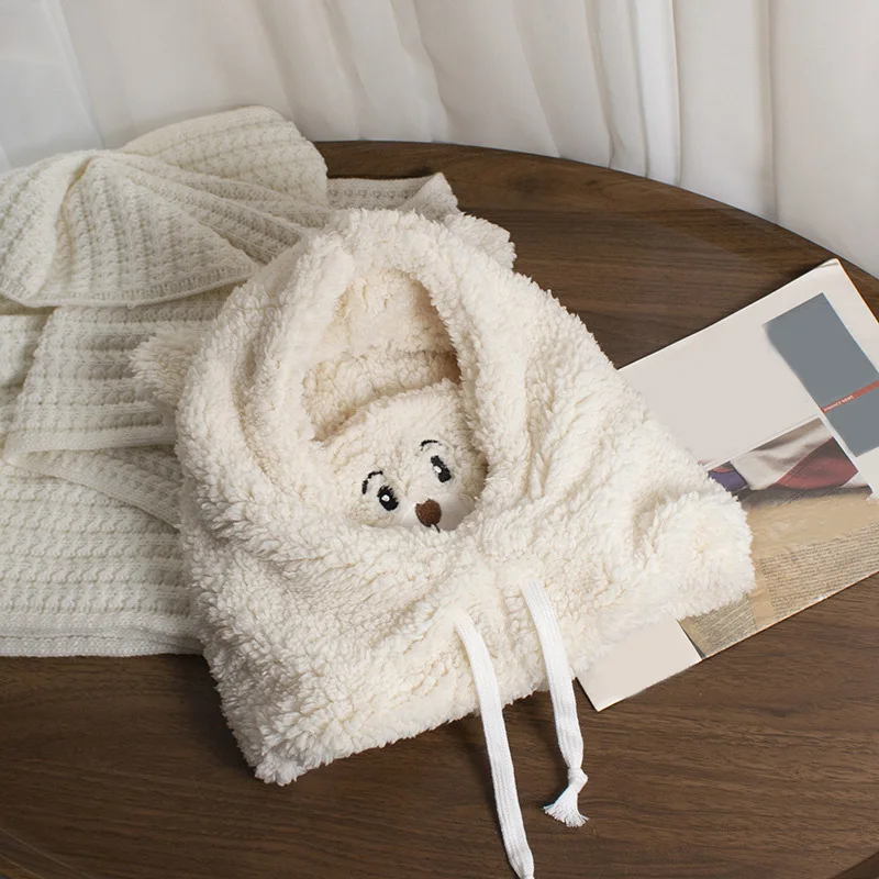 1PC Scarf Hat Warm one-piece Hat Bear Winter Students lamb's Wool Korean Version Of The Hooded Mask Plush Cap winter hat