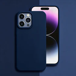 Premium Silicone Protective Case - Durable Solid Color Cover with Fall & Collision Protection - iPhone 13 Pro (Dark Blue)
