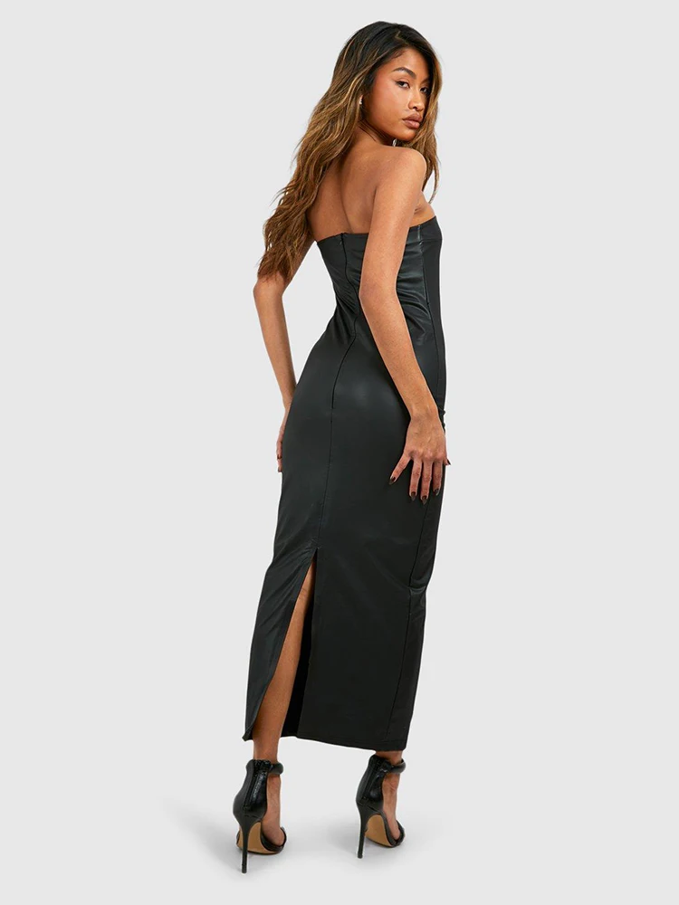 black strapless dress with split Elegant Marie Strapless Black Maxi Dress | Lady Black Tie main image 0