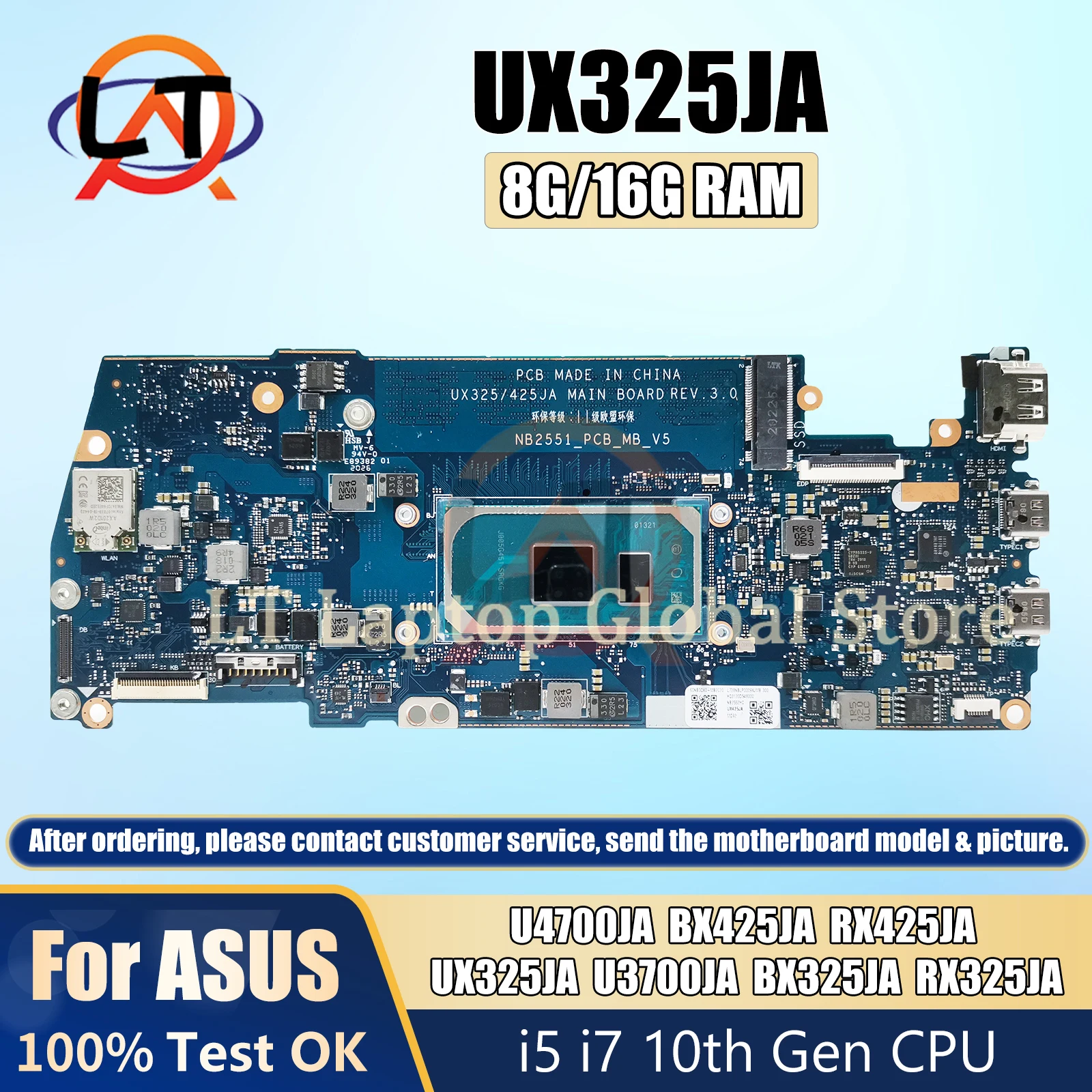 UX325JA Mainboard For ASUS UX425JA RX425JA U3700JA BX325JA RX325JA BX425JA  Laptop Motherboard i5 i7 10th Gen 8G/16G RAM