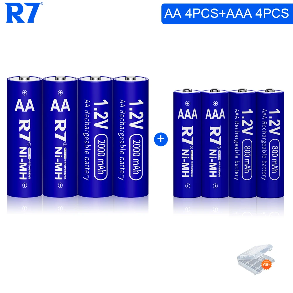 

Перезаряжаемые аккумуляторы R7 1,2 в Ni-MH AA + AAA 4 шт. AA 2000 мАч и 4 шт. AAA 800 мАч