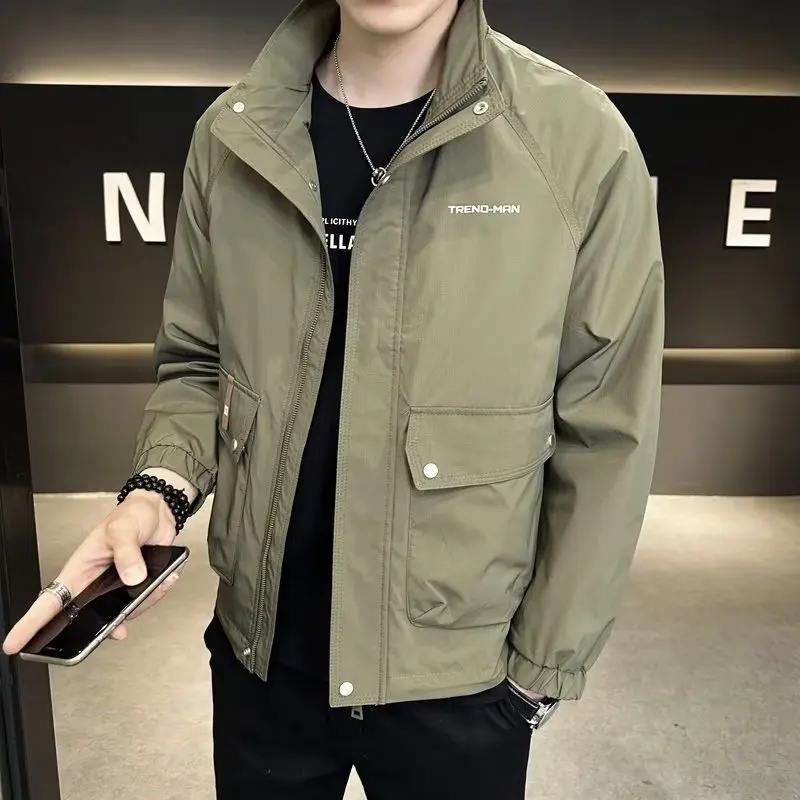 

Men's Casual Cargo Jacket Coat Bomber Jackets Fashion Lapel Large Pockets Handsome Spring and Autumn Male Coat Tops