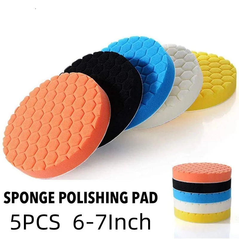 цена 5PCS 6/7 inch Polishing Kit Polishing Pad Car Waxing Sponge Disk Wool Wheel Auto Paint Care Polisher Pads Car Gadget