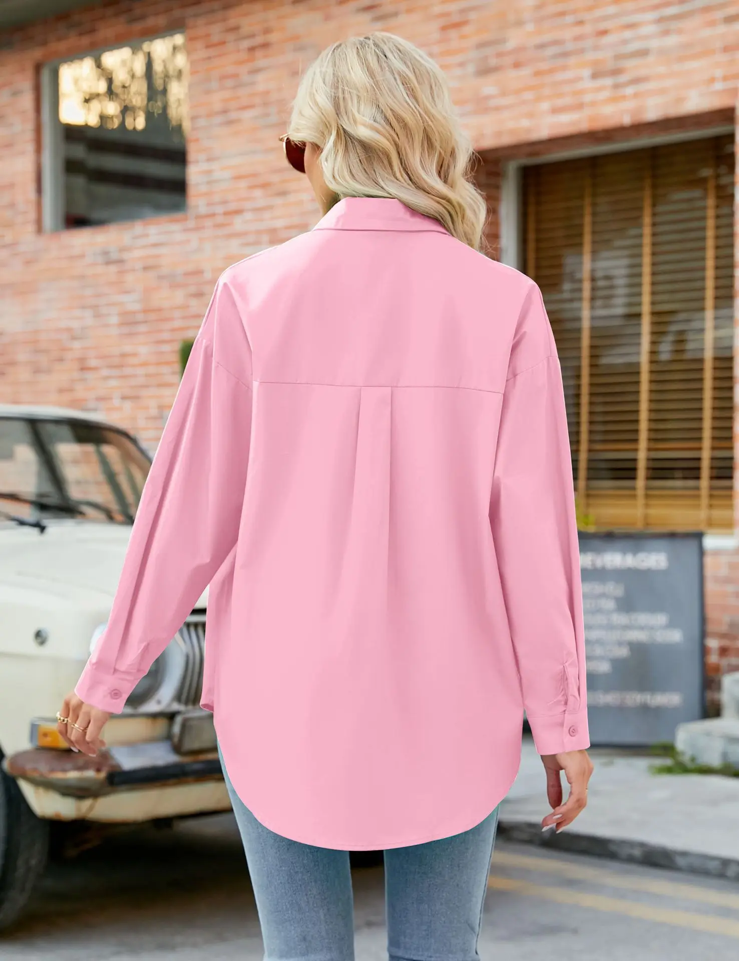 Womens Clothing V-neck Solid Button Long Sleeve Casual Blouse