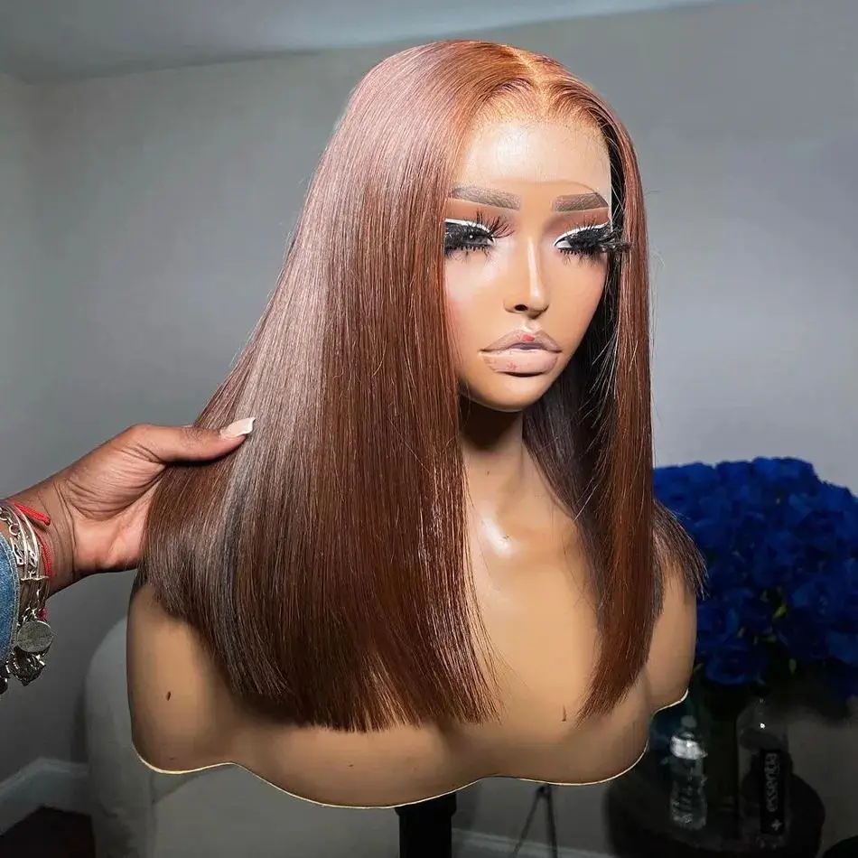 

Chocolate Brown Bob Lace Front Wig Human Hair 13X4 Straight Brown Colored Lace Frontal Human Hair Wigs for Women Lace Front Wig