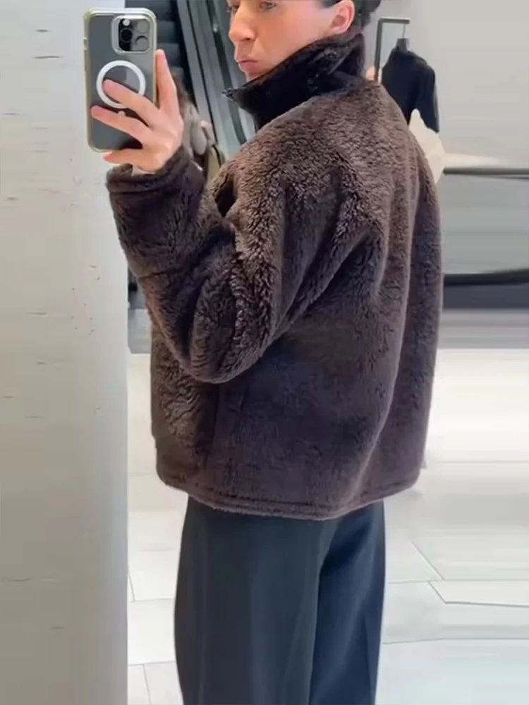 Winter Fleece Women's Jacket Zipper Stand Collar Loose Thickened Jackets Coat Women Autumn Warm New Casual Trendy Outerwear ﻿