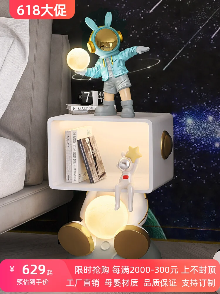 Boys bedside table integrated table lamp cartoon space boy children's room bedroom floor cabinet astronaut bedside
