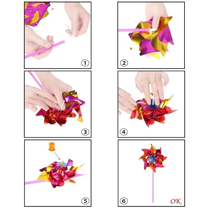 6pcs Plastic Windmill Pinwheel Wind Spinner Children Toys Garden Lawn Party Decoration Toy Gift Boys Girls Garden Windmill