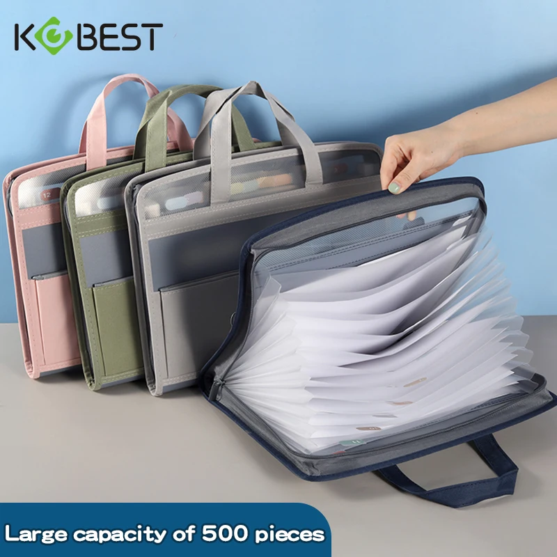 A4 Portable Zipper Organ Bag Portable Canvas Data Storage Folder Multi-layer Large Capacity,file folder,file bag,stationary organizer pouch,transparent storage bag