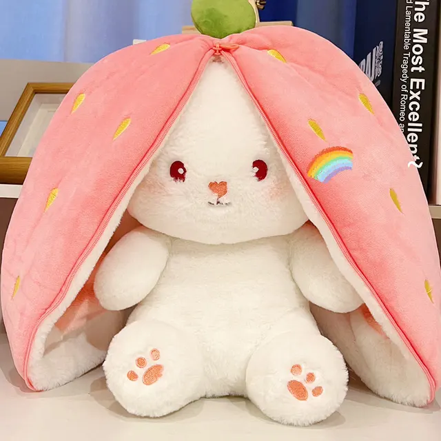 Aranyos Sárgarépa Eper Nyúl Plüss Párna Kreatív Kitömött Flip Játék Gyerek Születésnapi Ajándék Nyuszi Buja 쿠션 - Image 2