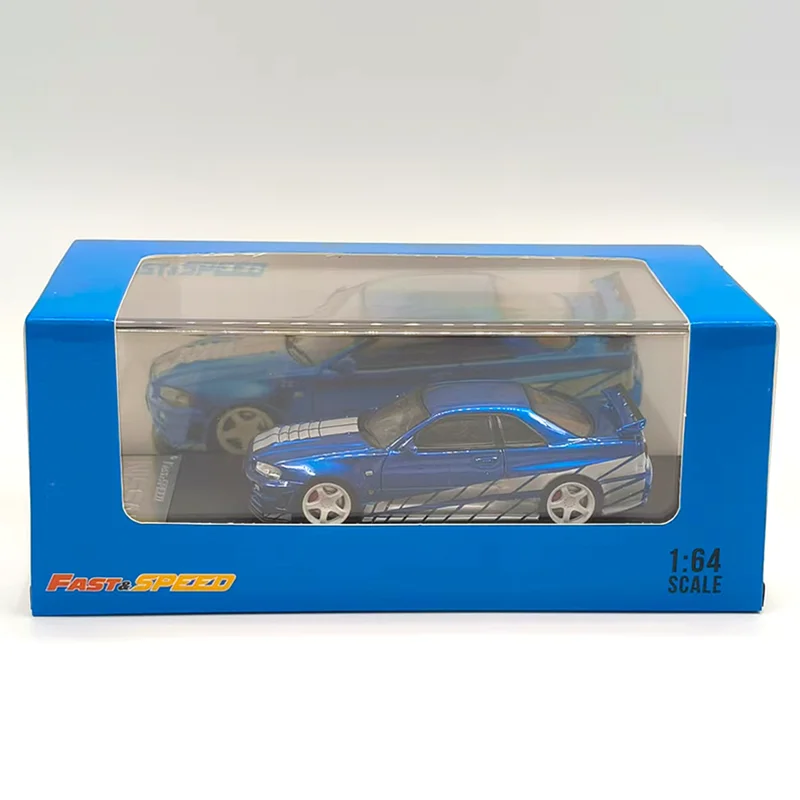 고속 1:64 스케일 스카이라인 GTR R34 니스모 합금 자동차 모형 클래식 성..