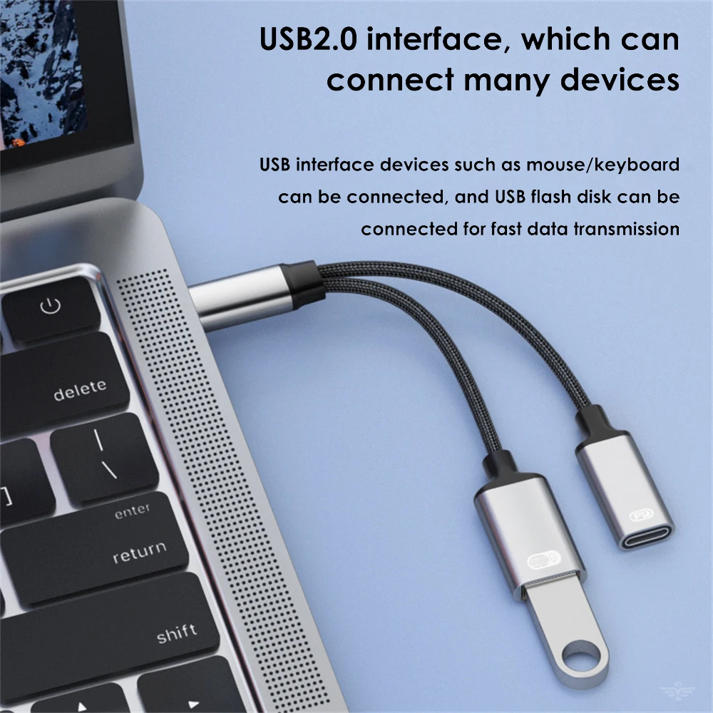 노트북 휴대폰용 USB C OTG 케이블 어댑터, C타입 수-USB-C 암, 30W PD 고속 충전, USB 스플리터 어댑터 포함, 투인원