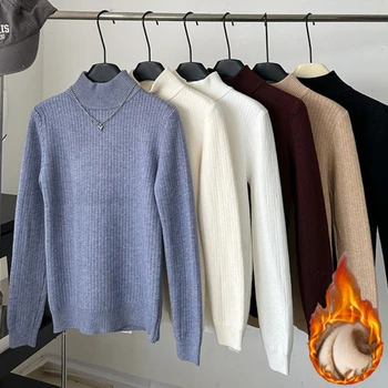 Elegant Knitted Tops 2025 Autumn Winter Women Sweater Warm Long Sleeve Turtleneck Casual Pullover Thickened Solid Jumper