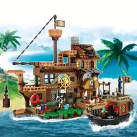 Creative Medieval Pirate Island Fortress Castle Building Blocks Adventure Ship Log Cabin Model Boat Assemble Bricks Toy Kid Gift 2