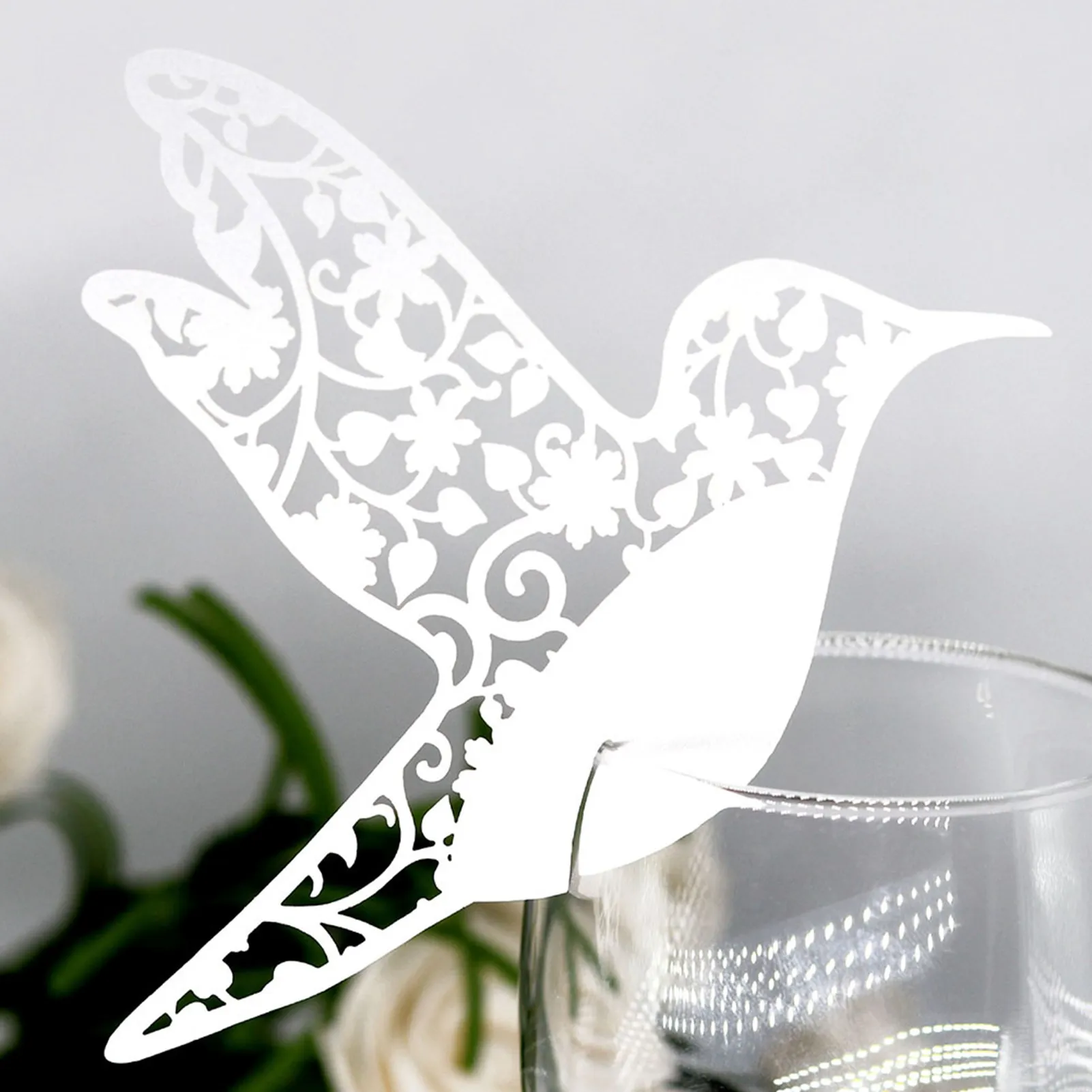 50Pcs Creative Little Bird Shape Wedding Hollow Name Place Cards for Wine Glass Table Decoration