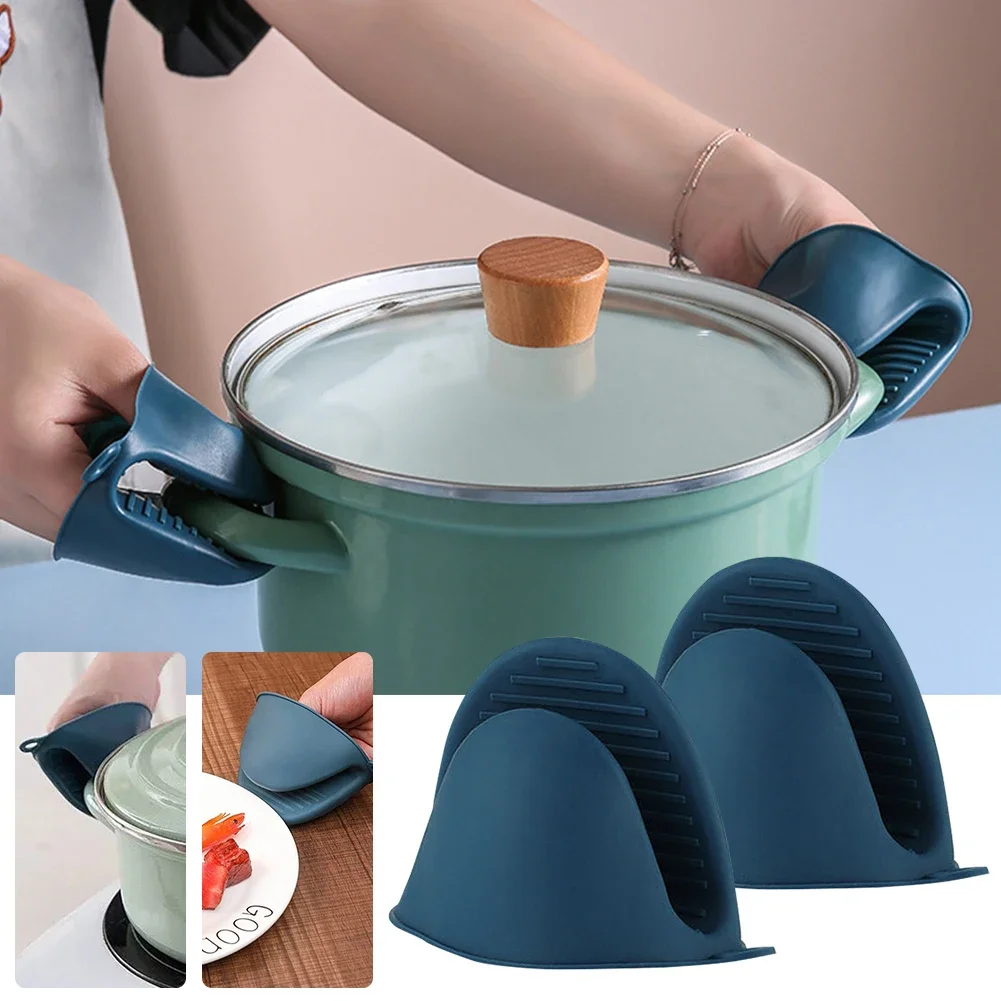 2PCS Mini Oven Mitts Set Silicone Heat Insulation Gloves Anti-scalding Microwave Non-slip Gripper Pot Holder Kitchen Tool Combo