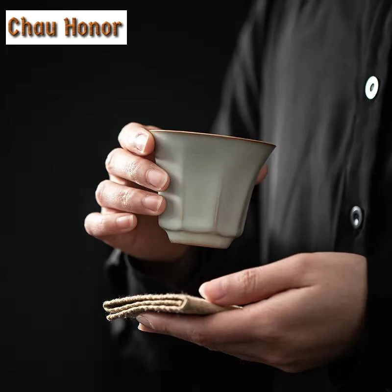 Boutique Ru Kiln Ceramic Crack Teacup Handmade Household Chinese Kung Fu Tea Set Master Cup Tea Ceremony Drinkware Birthday Gift