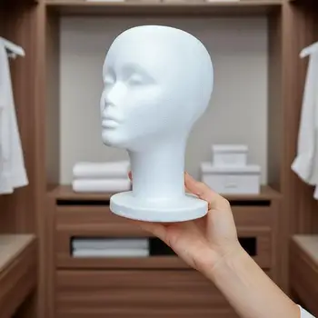 Espositore per Parrucche e Cappelli in Schiuma Bianca a Forma di Testa di Manichino Donna/Uomo, Supporto per Occhiali, Modello Testa di Manichino