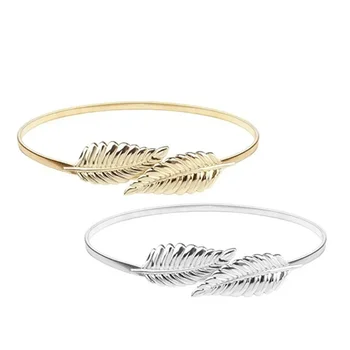 Cintura a molla regolabile fantasia da donna con fibbia a gancio Cintura da sposa con cintura elasticizzata con foglie dorate e argento 1