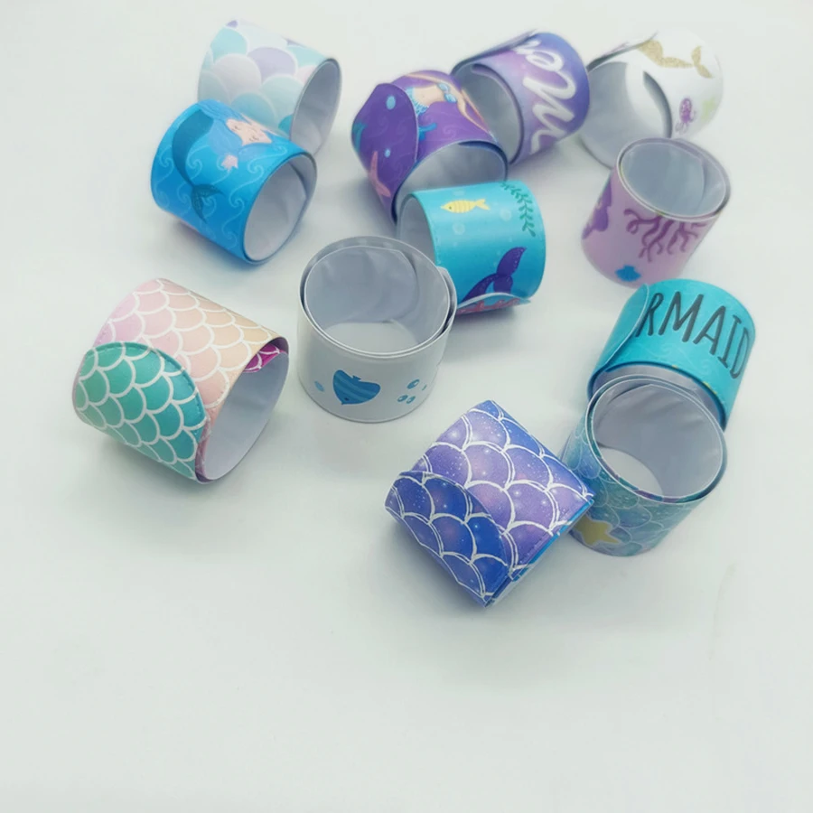 Description Picture 4 of item12Pcs Random Cartoon Mermaid Slap Bracelets  Animals Wristband Gift Birthday  Kids Favor Toys Party Supplies