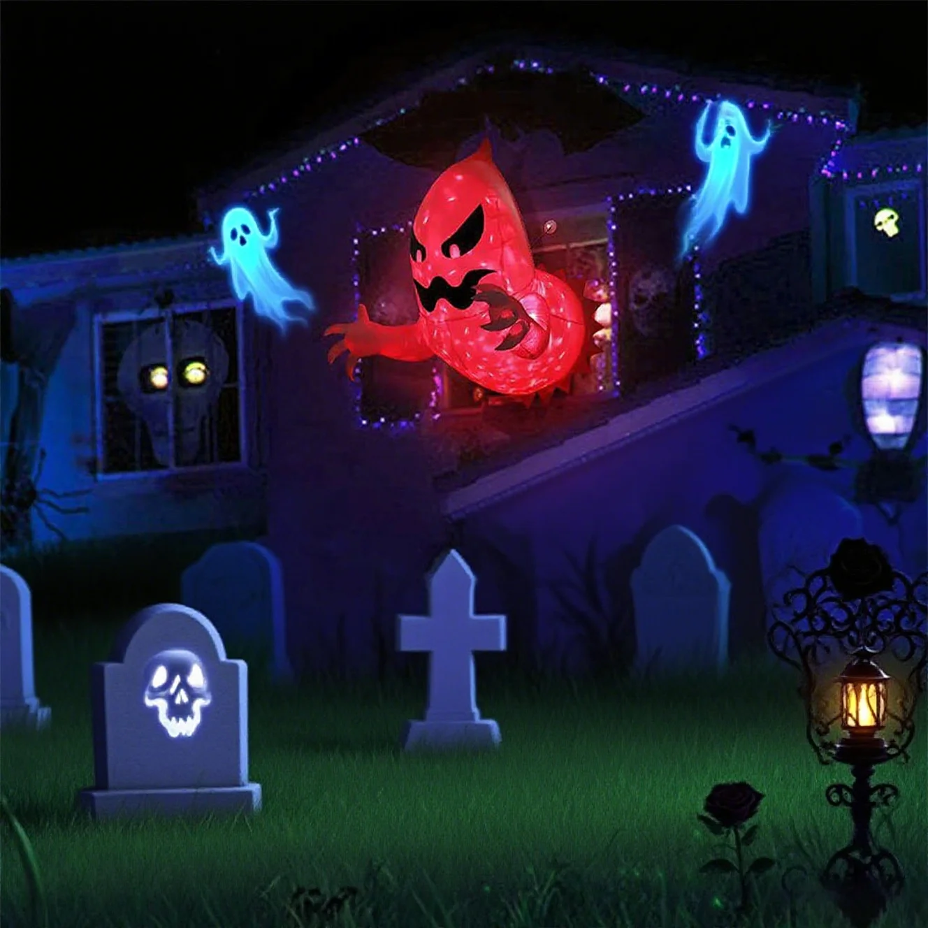 Halloween Inflatable Decoration Window Crasher Ghosts Outdoor Spooky Horror Halloween Party Glowing Ghosts Foldable Balloon Fun