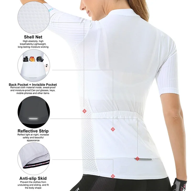 X-TIGER Women Short Sleeves Cycling Jersey Bike Shirt Quick-Dry Breathable Reflective Ladies Biking Tops Bicycle Shirt Gym Wear