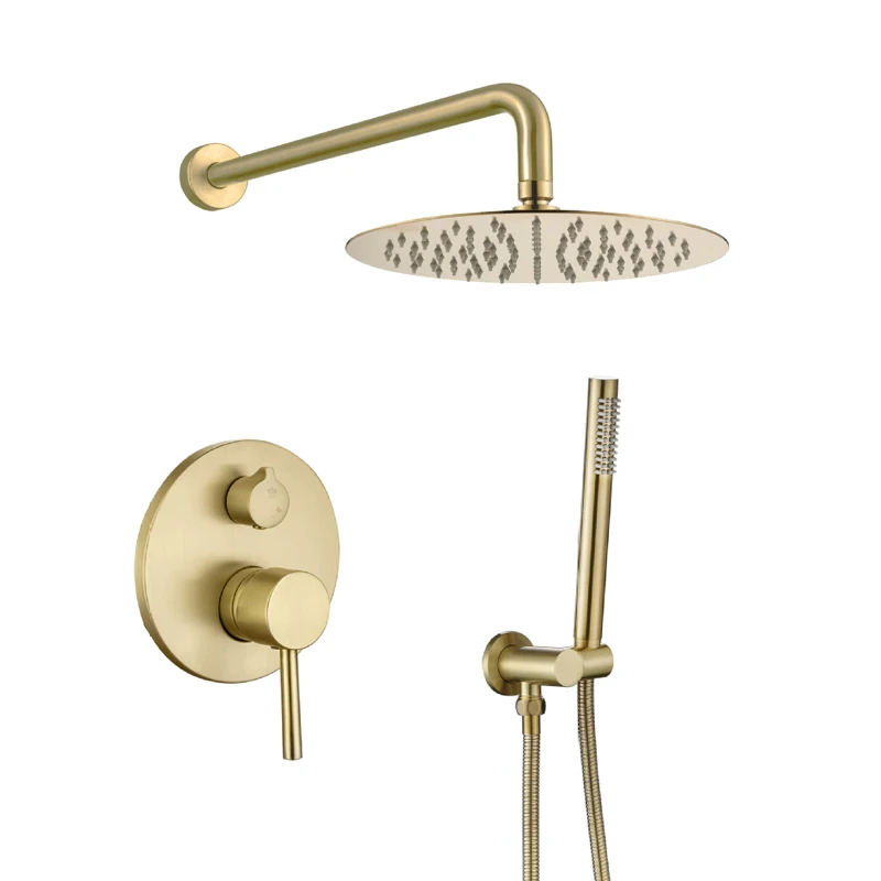 BrushedGoldBathroomShowerSetWallMountedRoundShowerBathFaucet81012InchRain.jpg